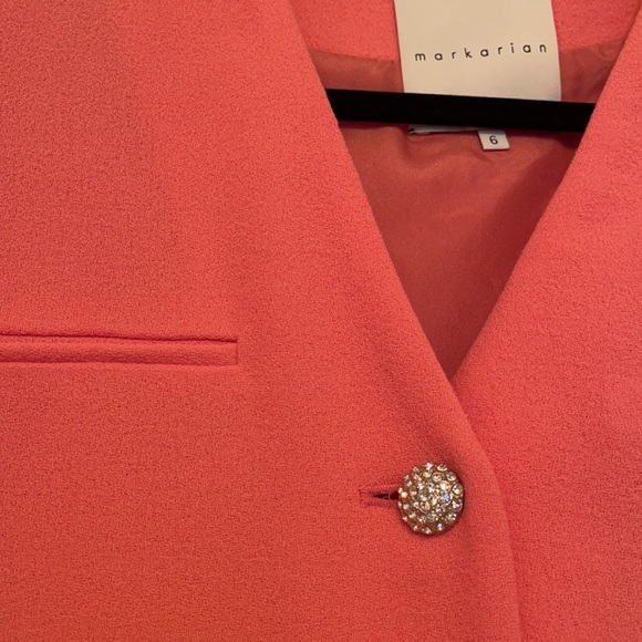 LAST CHANCE NWOT Markarian Rhinestone Pink Wool Blazer, Size 6 - Picture 4 of 7